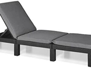 Allibert by Keter Daytona Deluxe, zonneligstoel voor tuin, terras en balkon, met verstelbaar hoofdeinde, grijs, incl. kussen, tuinligstoel van kunststof, platte rotanlook, 195 x 65 x 25,5 cm