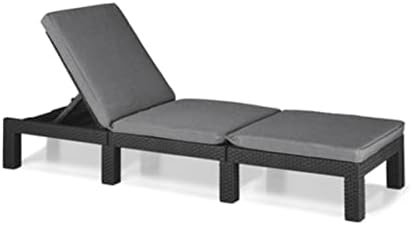 Allibert by Keter Daytona Deluxe, zonneligstoel voor tuin, terras en balkon, met verstelbaar hoofdeinde, grijs, incl. kussen, tuinligstoel van kunststof, platte rotanlook, 195 x 65 x 25,5 cm