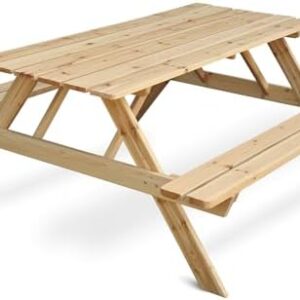 holz4home® Picknickbank van hout, outdoor zitbank met tafel, picknicktafel, massief hout, tuinmeubelen van natuurlijk hout, zitgroep tafel met banken, voor tuin, terras, horeca, 170 cm