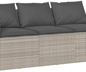 vidaXL Tuinbank 3-zits met kussens poly rattan lichtgrijs, tuinmeubel, tuin bank, bankje buiten, loungebank tuin, buitenbank, balkon bankje