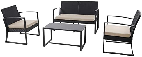 SVITA LOIS XL polyrotan zitgroep tuinmeubelen metalen garnituur balkonmeubels tafel stoel zwart