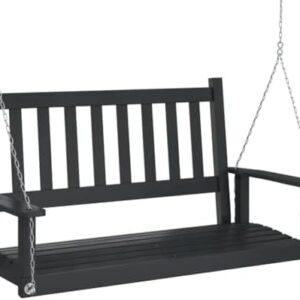 vidaXL Tuinschommelbank met metalen kettingen massief vurenhout zwart, tuinbank, terrasschommel, tuinmeubel, tuinschommelbank, schommelstoel, parkbank