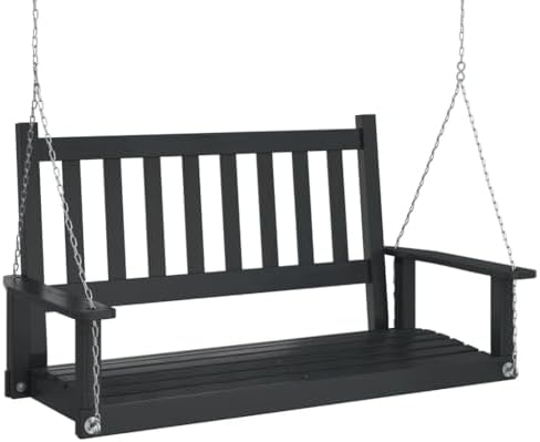 vidaXL Tuinschommelbank met metalen kettingen massief vurenhout zwart, tuinbank, terrasschommel, tuinmeubel, tuinschommelbank, schommelstoel, parkbank