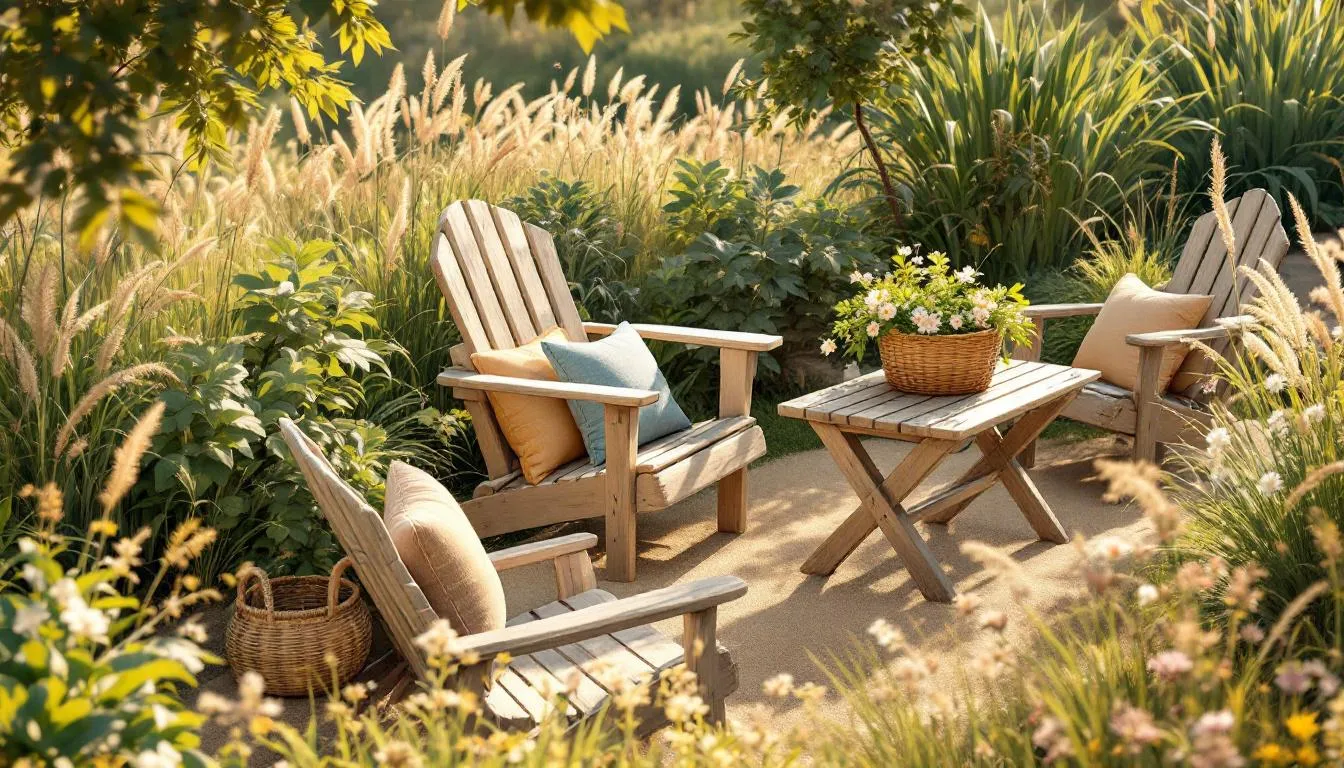Kussens en accessoires voor een steigerhouten tuinset.
