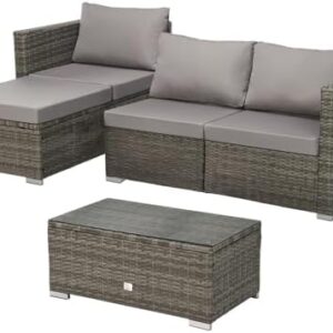 SVITA Queens Polyrotan zitgroep, bankset, hoekbank, sofa-set, tuinmeubelen, lounge, zwart, grijs of bruin (grijs)