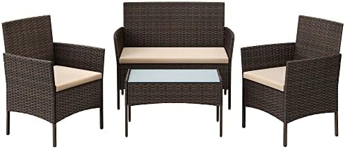 SONGMICS Balkonmeubels, tuinmeubelset, van PE-polyrotan, loungeset, terrasmeubels, outdoor, voor terras, balkon, tuin, bruin-taupe GGF004K05