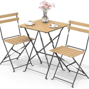 vounot Bistroset voor buiten, 3-delig, met tafel en 2 klapstoelen van hout, voor balkon, terras en tuin