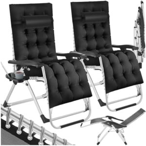 tectake® Zonneligstoel inklapbaar, ligstoel, ligstoel traploos verstelbaar, outdoor stoel voor balkon of tuin, ligstoel met extra dik kussen, relaxstoel, belastbaar tot 200 kg - zwart, set van 2