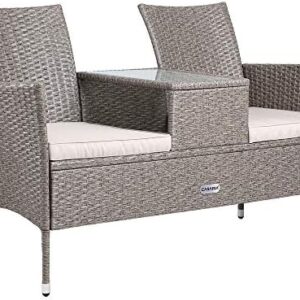Casaria Tuinbank Polyrattan Weerbestendig Balkon 143x55x88cm 320kg Belastbaar Tuin Bioscoopbank 2-Zits Beige