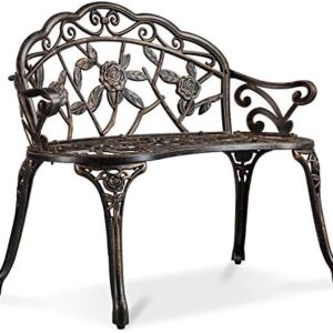 Yaheetech Tuinbank bronzen parkeerbank weerbestendige parkeerbank balkonbank met rugleuning 2-zits tuinmeubelen voor terras, balkon, tuin
