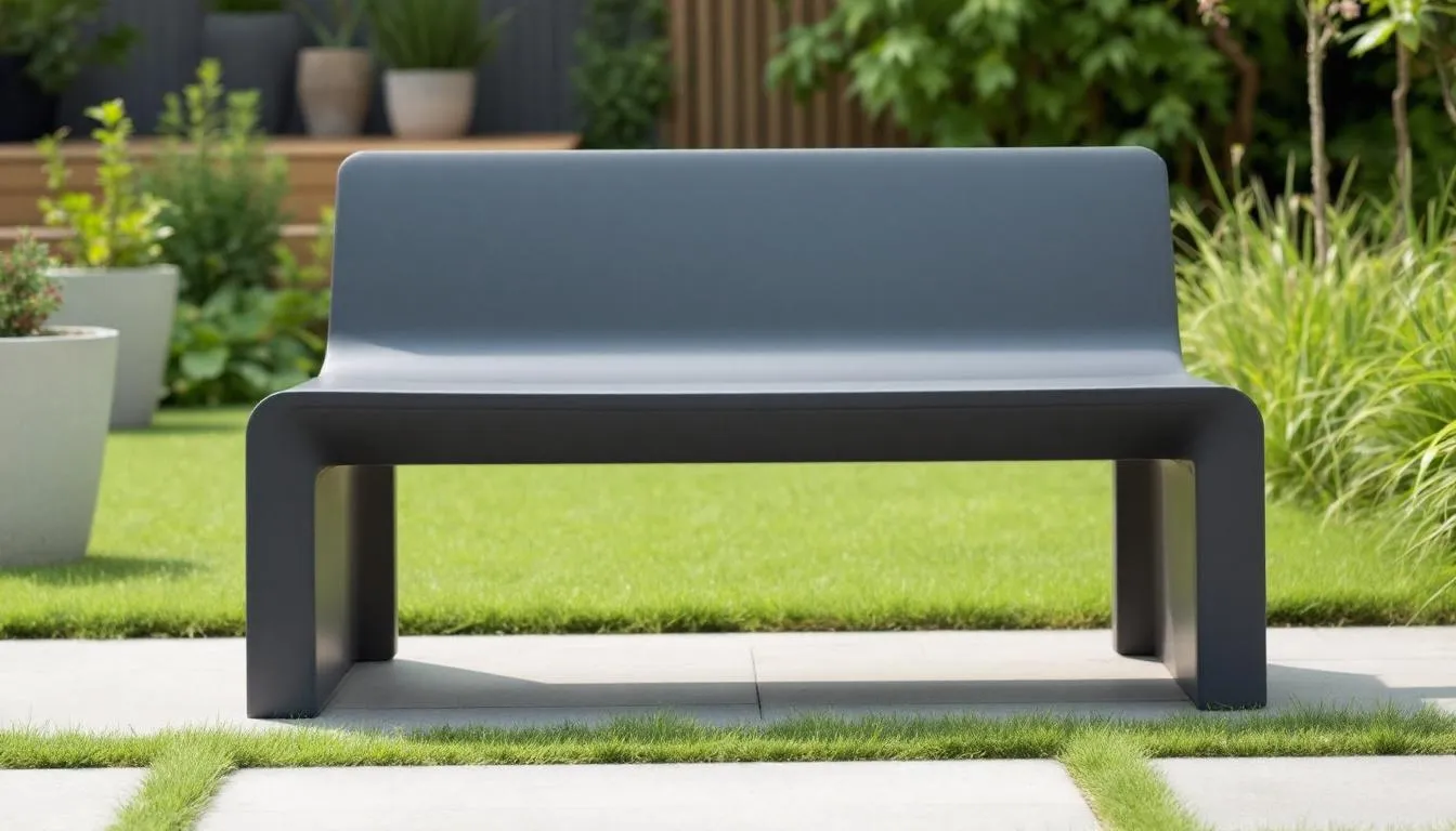Een kunststof tuinbank weerbestendig en duurzaam in een buitenruimte.