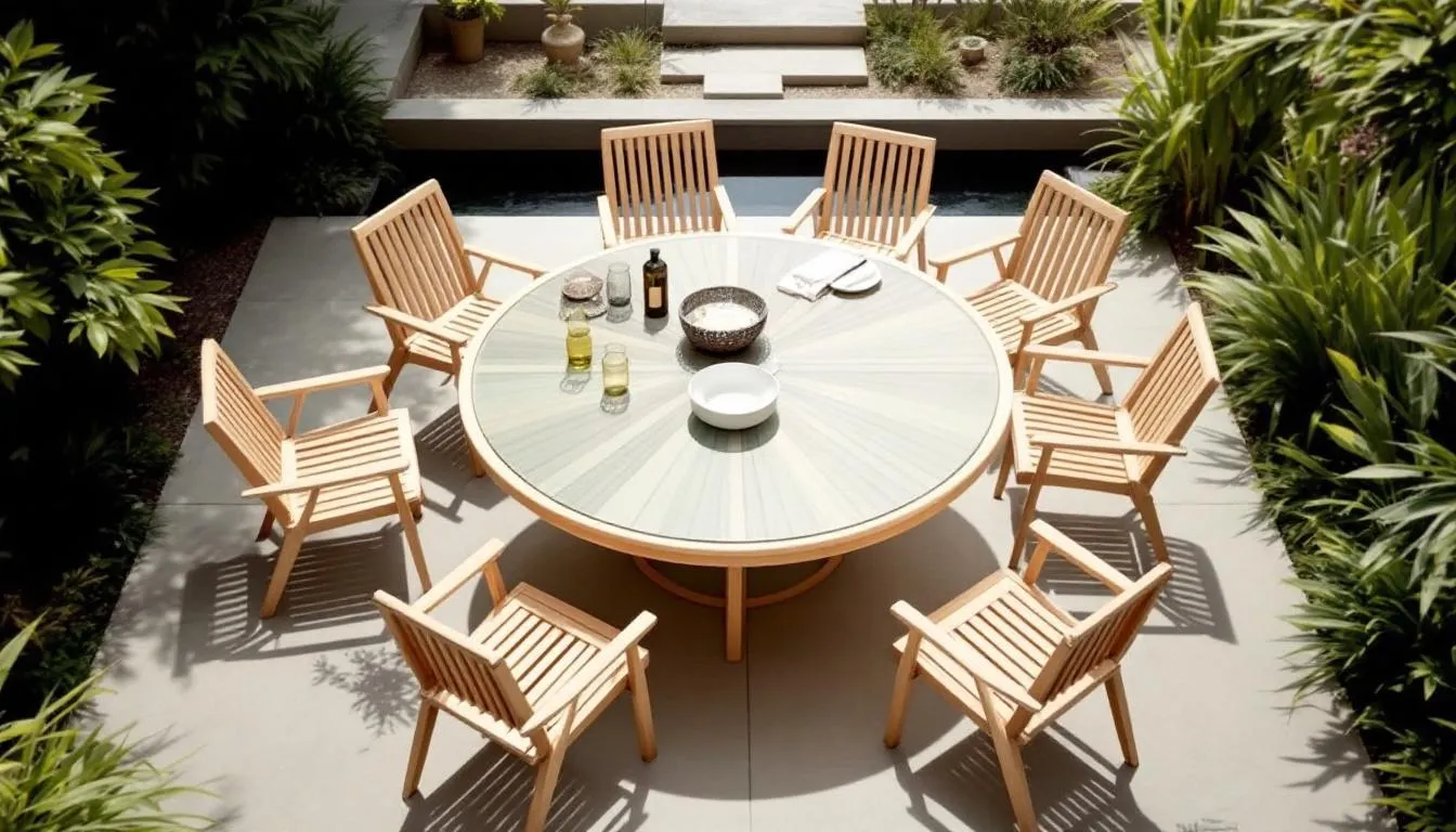 Een grote robuuste tuinset geschikt voor grotere gezelschappen.